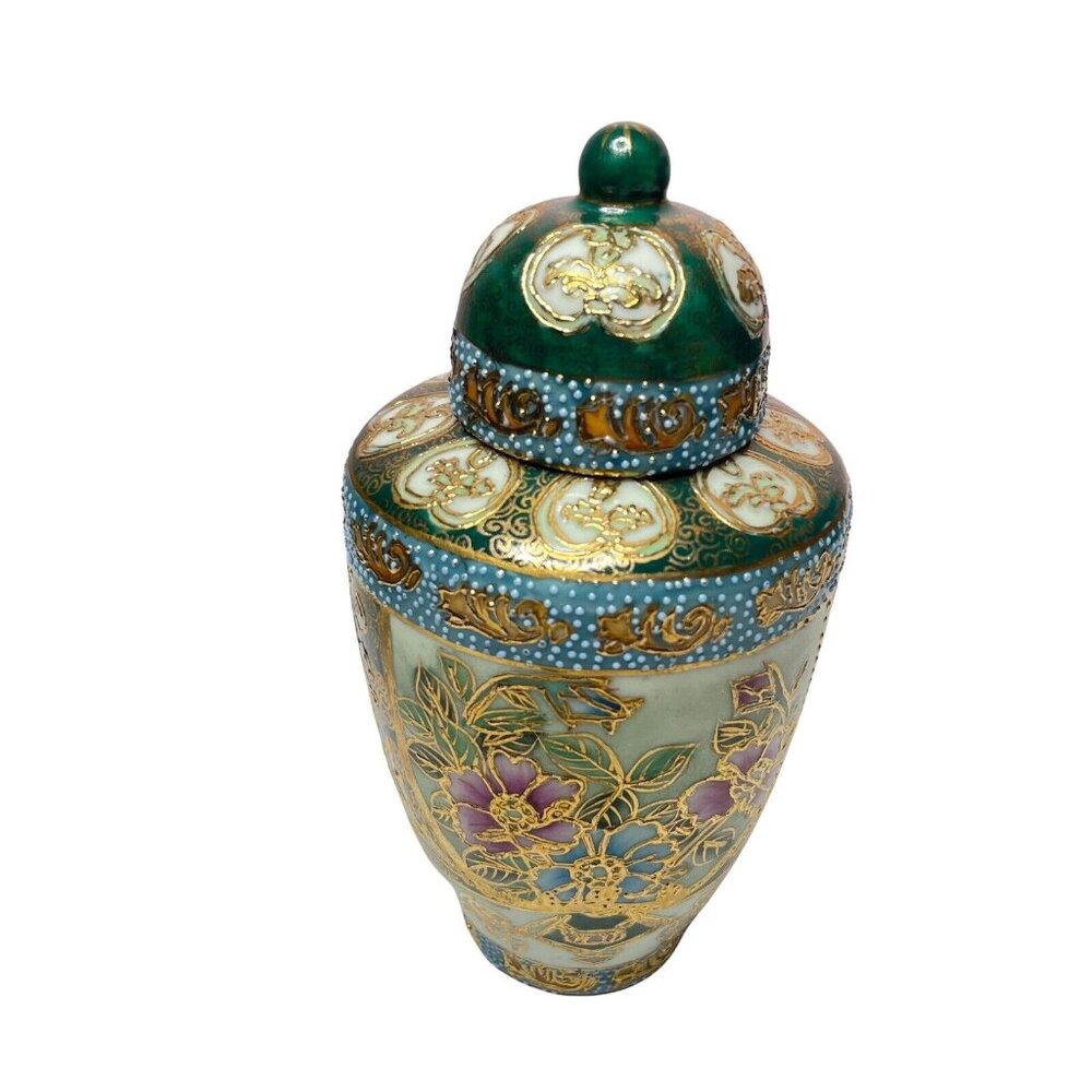 Antique Japanese Porcelain Ginger Jar Hand Painted Cloisonné Moriage Signed 7”